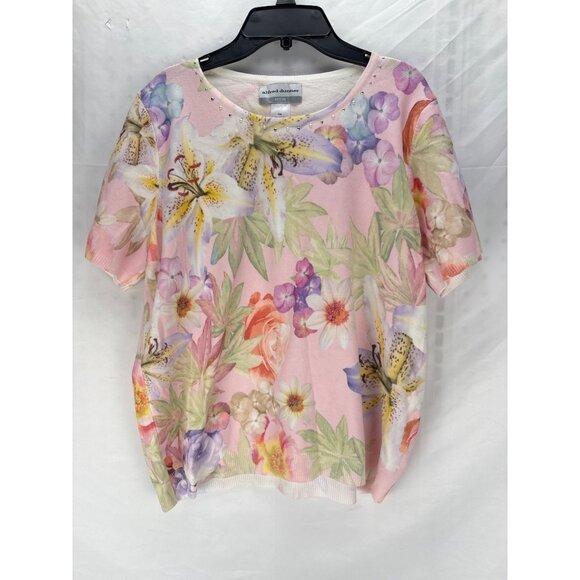 Alfred Dunner Petite Floral Short Sleeve Blouse Pink Multicolor Top PXL Feminine - Picture 4 of 8